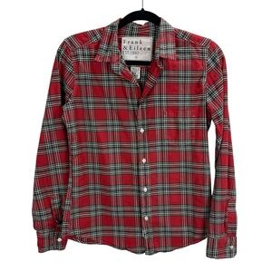 Frank & Eileen Barry Button Up Long Sleeve Top Red Black Italian Flannel Sz S